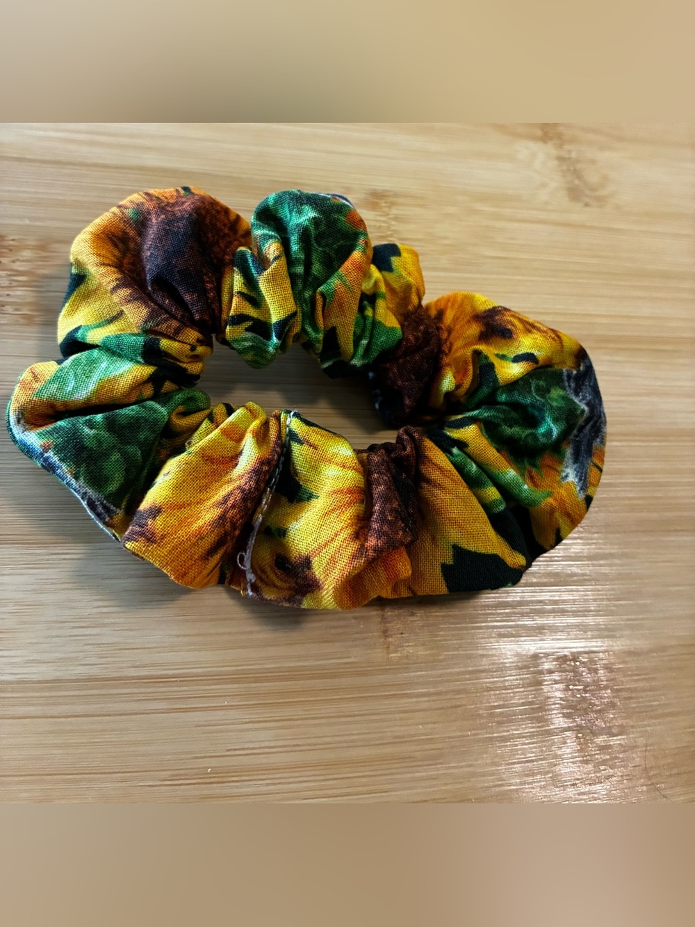 Sunflower Print Fabric Scrunchie - Yellow & Green Hair Accessory - Picture 1 of 2